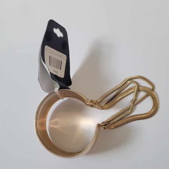 G By Gennaro Gold Tone Cuff / Bracelet With Gold Tone Herringbone Chain Accents - Picture 2 of 4